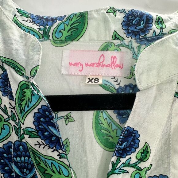 Mary Marshmallow Tunic Dress Green Blue Floral Button Down 100% Cotton Size XS - Picture 5 of 5